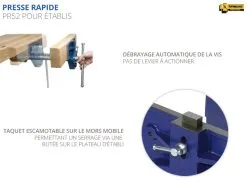 ETABLIS FRANCOIS - EMR Etablis Menuisier Avec Presse Avant à Serrage Rapide PR52 -Outillage & Affûtage Soldes ETABLIS FRANCOIS EMR Etablis menuisier avec presse avant 4